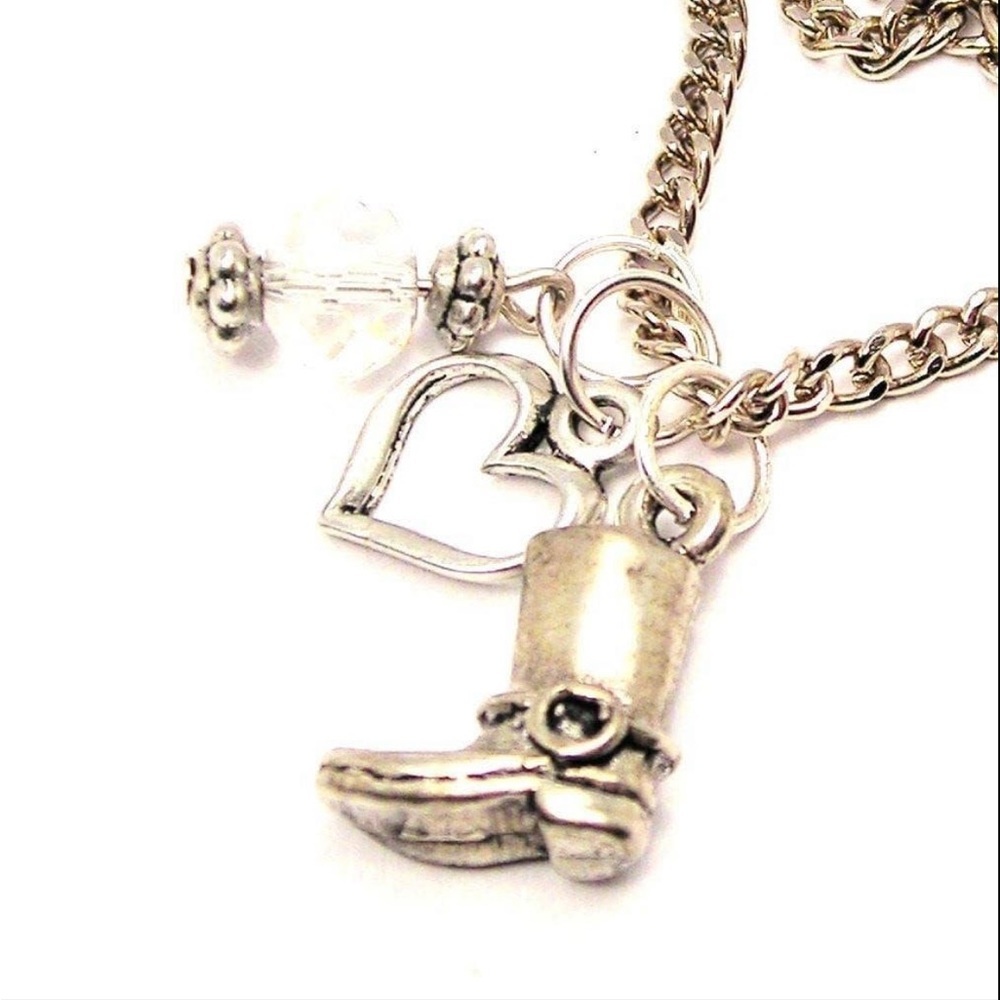 Motorcycle Boot Heart And Crystal Necklace Biker Bike Life